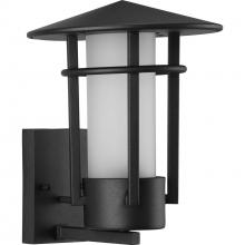 PROGRESS LIGHTING P560273-031 - Exton Collection One-Light Textured Black and Etched Seeded Glass Modern Style Medium Outdoor Wall L