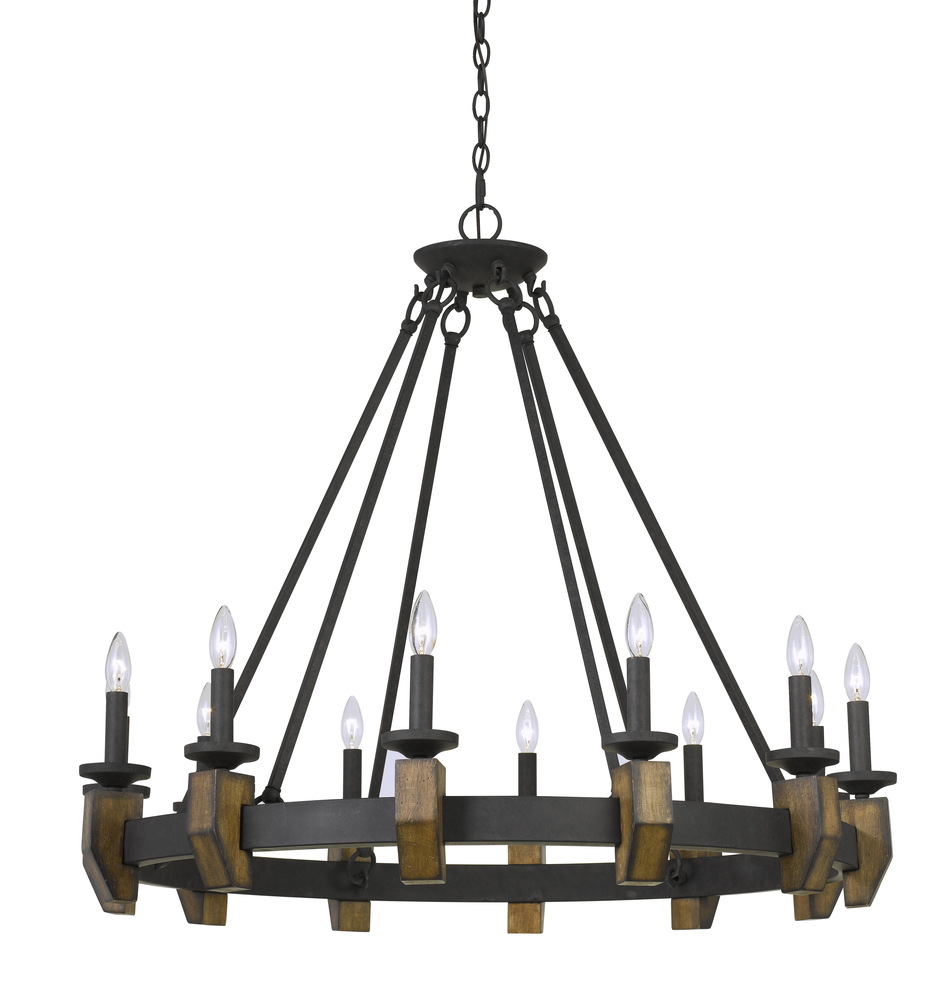 35.38" Height Metal and Wood Chandelier in Warm Bronze Finish