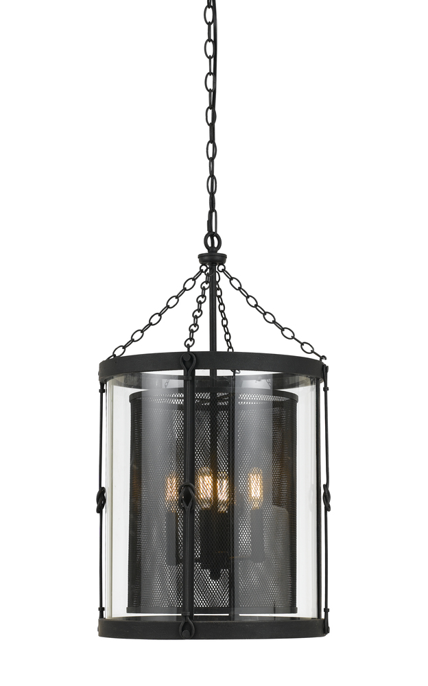 28.5" Inch Glass and Steel Chandelier in Black Smith Finish