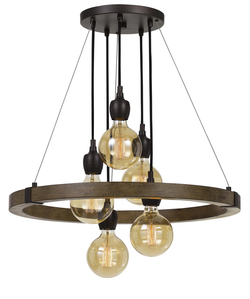 30.75" Metal and Wood Chandelier in Wooden Finish