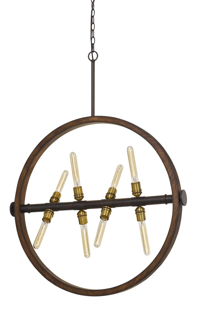 43.63" Height Wood and Metal Chandelier in Wood/Iron Finish