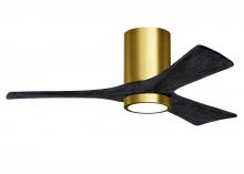 Matthews Fan Company IR3HLK-BRBR-BK-42 - Irene-3HLK three-blade flush mount paddle fan in Brushed Brass finish with 42” solid matte black