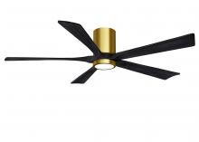 Matthews Fan Company IR5HLK-BRBR-BK-60 - IR5HLK five-blade flush mount paddle fan in Brushed Brass finish with 60” solid barn wood tone b