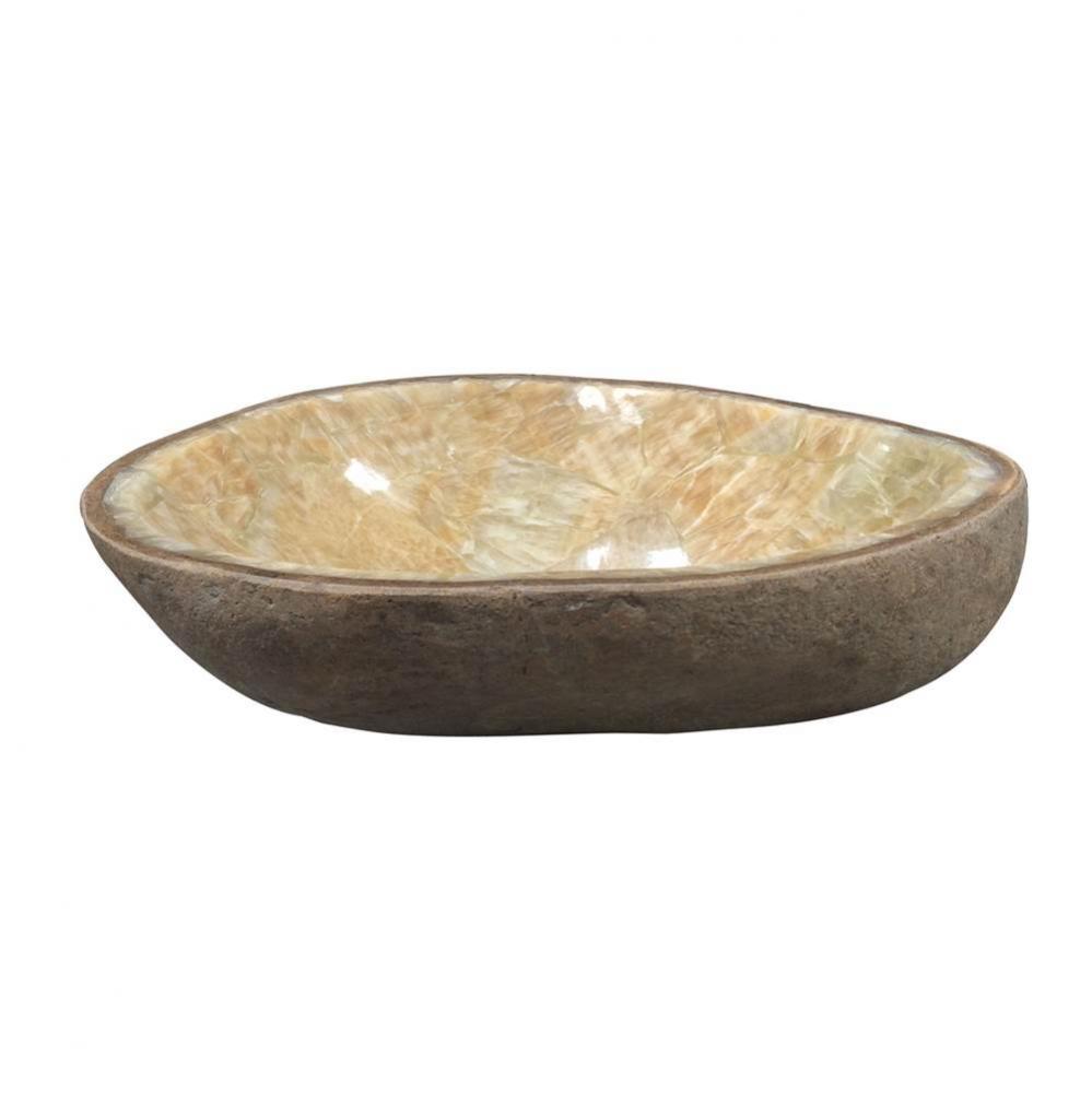 Logan Onyx Vessel, Yellow with Honey Mosaic Interior