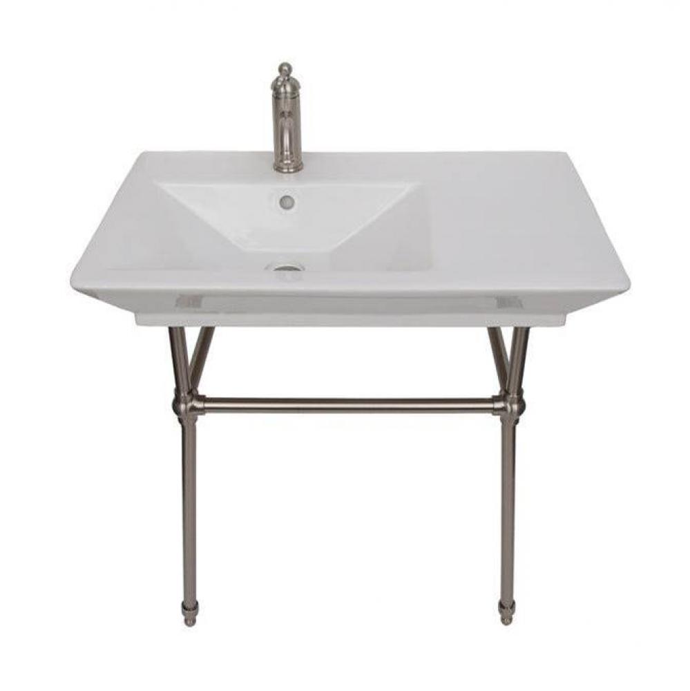 Opulence Console 31-1/2'', Rect Bowl, 1-hole, White, BN Stand