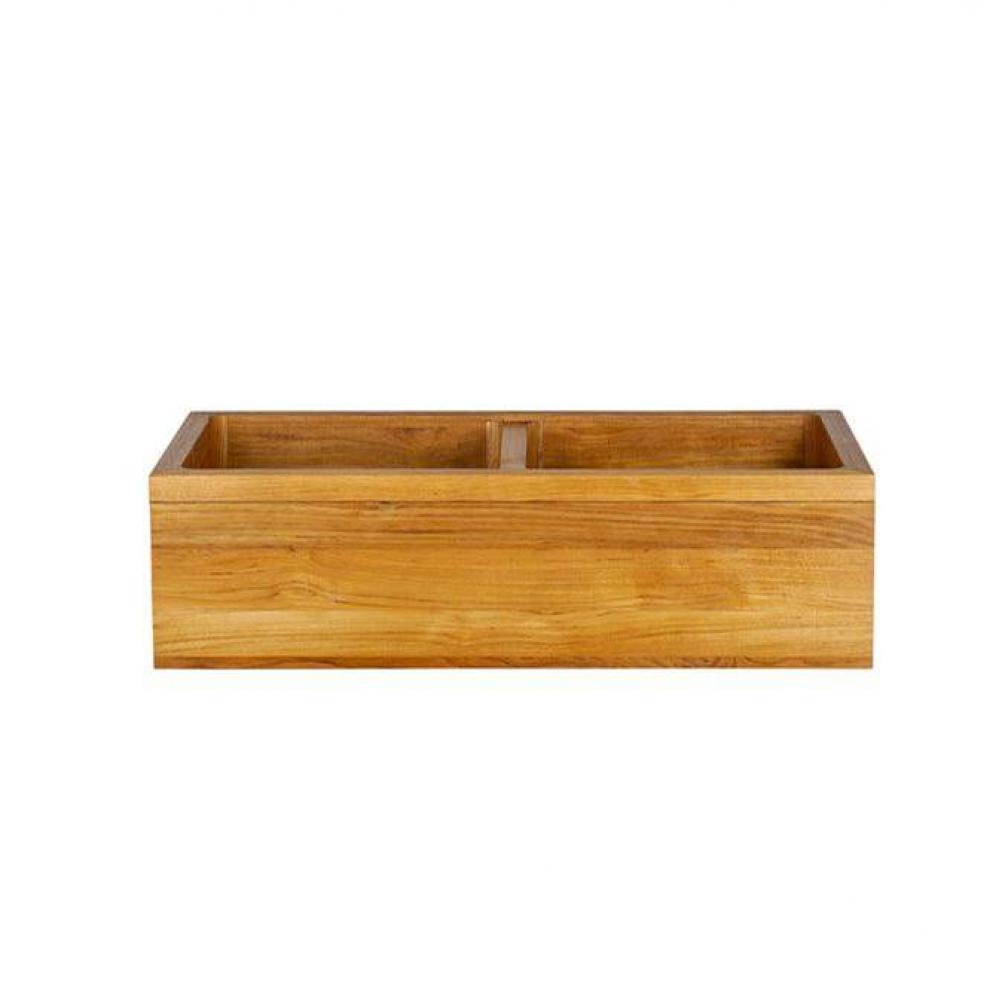 Malaki 36'' Double Bowl FarmSink,Band Front, Teak