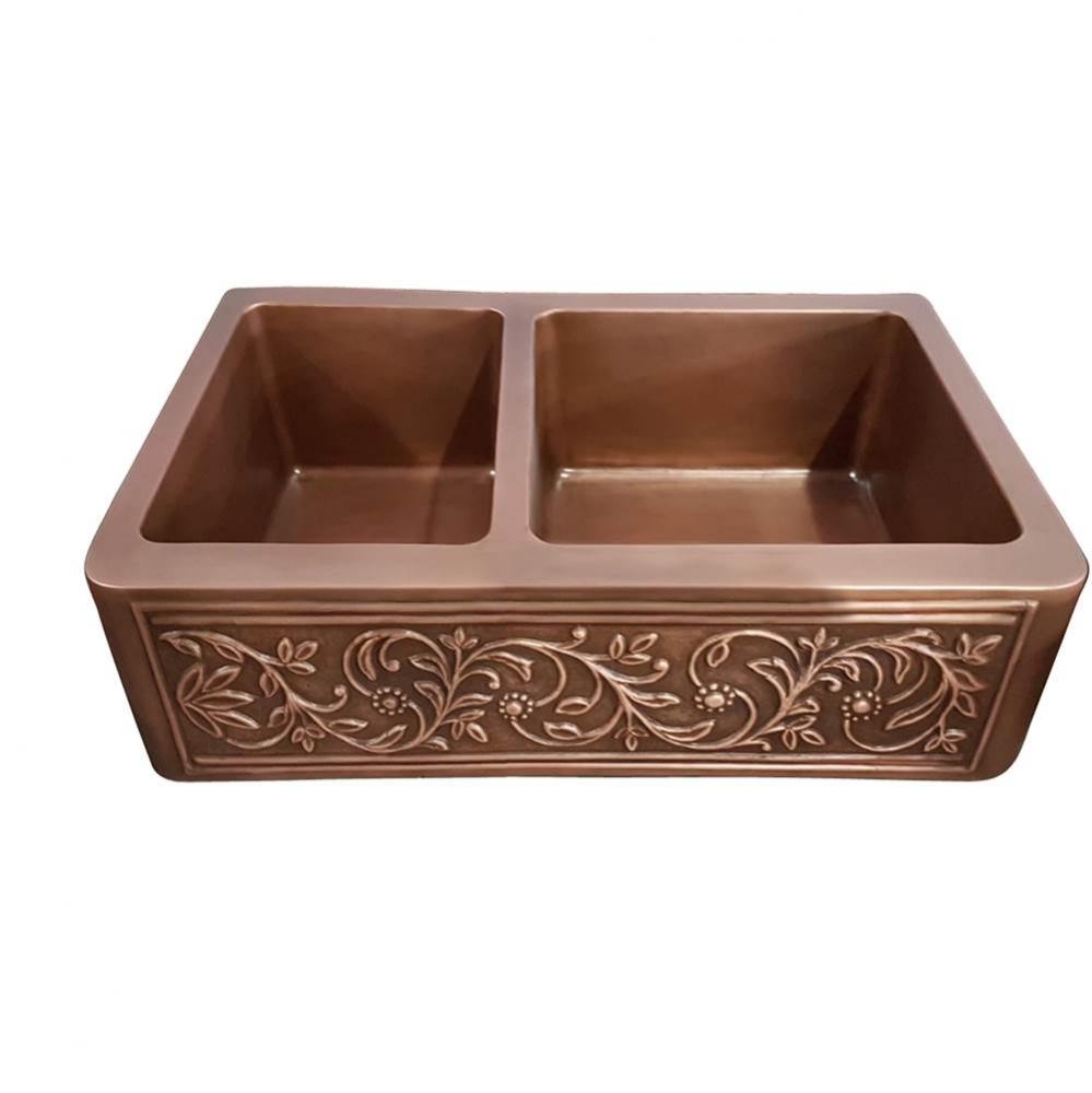 Cilantro 33'' Embossed OffsetDbl Bwl Farmer Sink-SAC