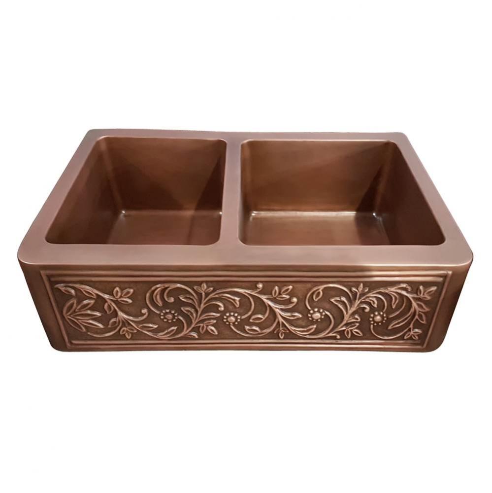 Cilantro 36'' Embossed Dbl BwlCopper Farmer Sink-SAC