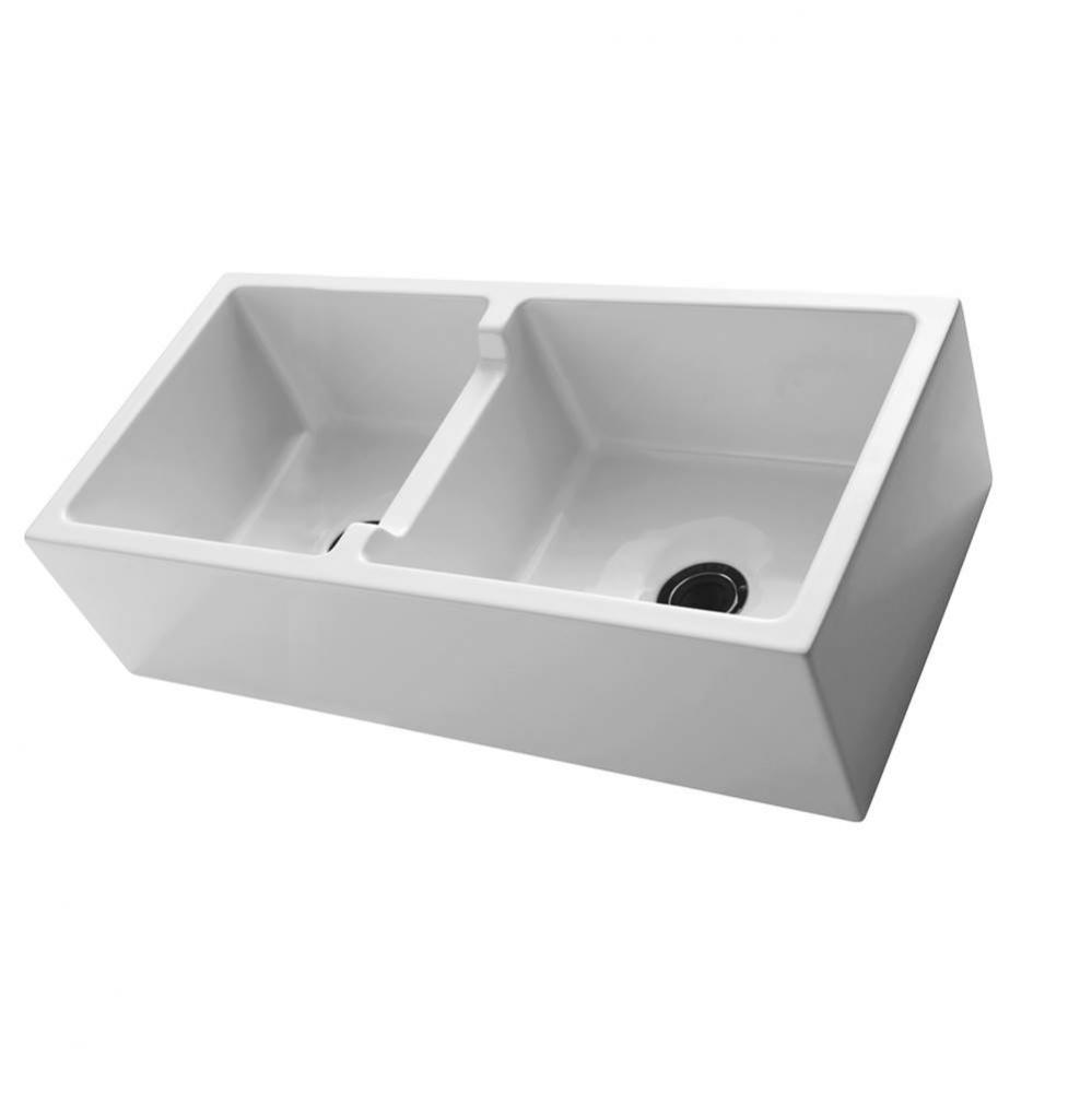 Mina 39'' Double Bowl  Low-Divide Farmer Sink, White