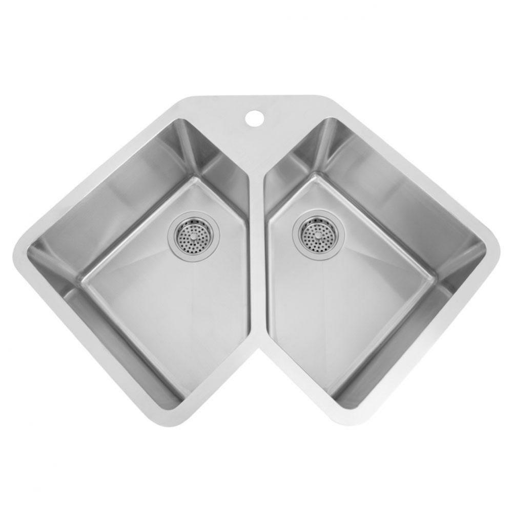 Montague 33'' SS DoubleBowl Corner Undermount Sink