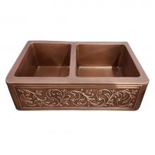 Barclay FSCDB3518-SAC - Cilantro 36'' Embossed Dbl BwlCopper Farmer Sink-SAC