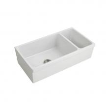 Barclay FSDB1514-WH - Lowell 36'' Dbl Bowl,Small BowlRight,Fireclay Farmer Sink-WH