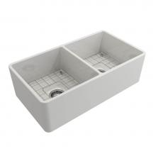 Barclay FSDB1530-WH - Langley 33'' Dbl Bwl FireclayFarmer Kitchen Sink-White