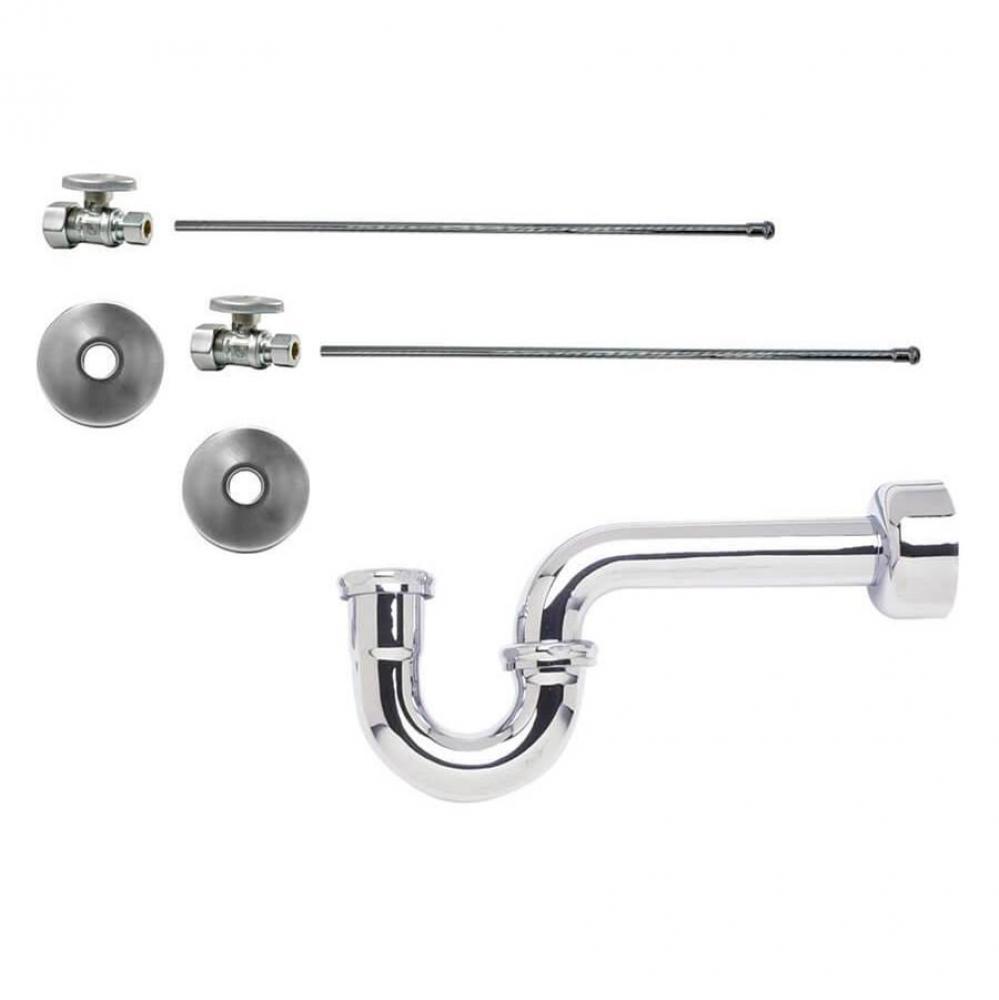 Lavatory Supply Kit - Brass Oval Handle with 1/4 Turn Ball Valve (MT410-NL) - Straight, P-Trap 1-1