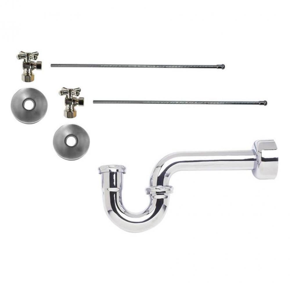 Lavatory Supply Kit - Brass Cross Handle with 1/4 Turn Ball Valve (MT621-NL) - Angle, P-Trap 1-1/4