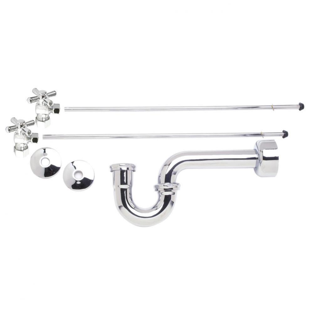 Lavatory Supply Kit - Brass Cross Handle with 1/4 Turn Ball Valve (MT621-NL) - Angle, P-Trap 1-1/4