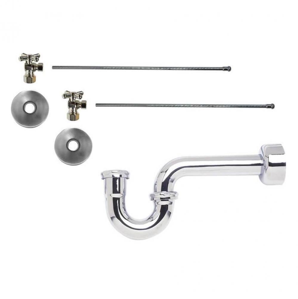 Lavatory Supply Kit - Brass Cross Handle with 1/4 Turn Ball Valve (MT621-NL) - Angle, P-Trap 1-1/2