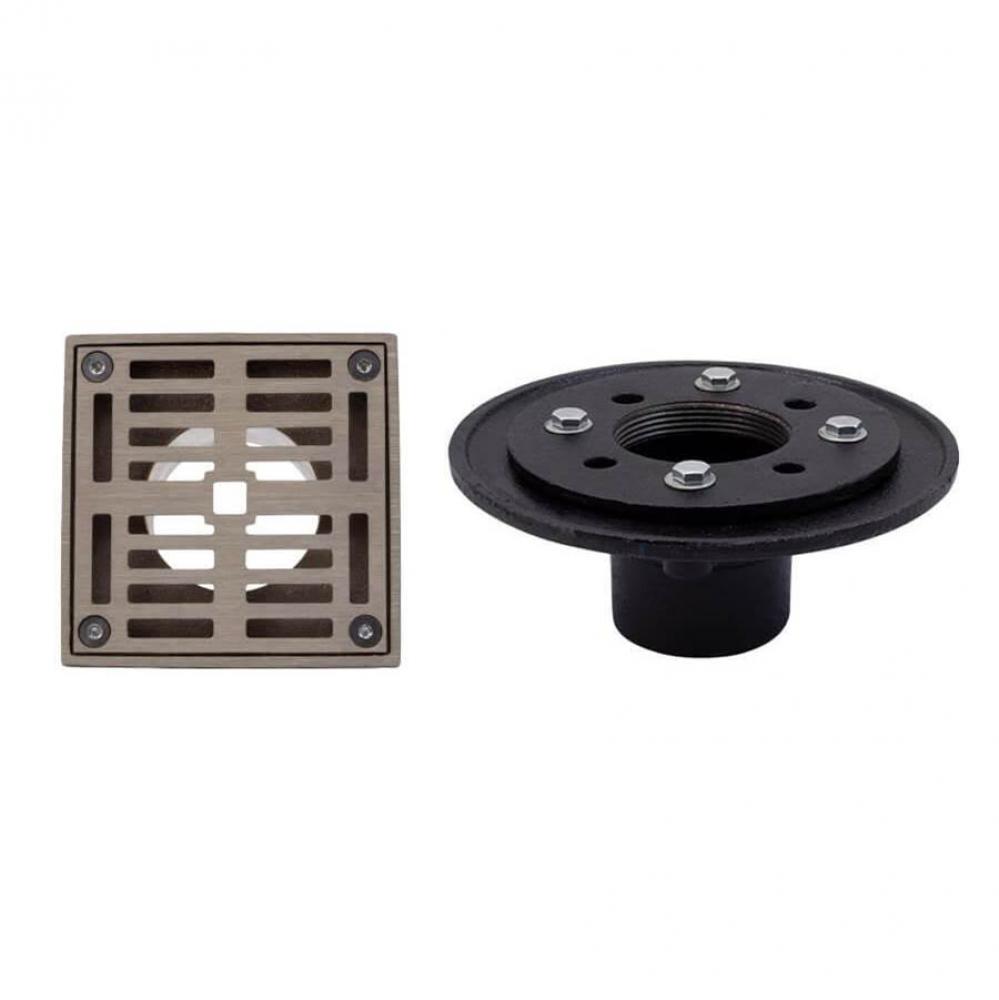 4'' Square Complete Shower Drain - Cast Iron