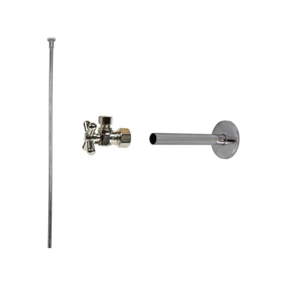 Toilet Supply Kit - Brass Cross Handle with 1/4 Turn Ball Valve (MT621-NL) - Angle, Cover Tube, Fl