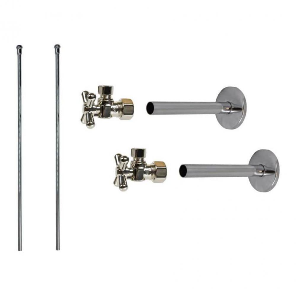 Lavatory Supply Kit - Brass Cross Handle with 1/4 Turn Ball Valve (MT621-NL) - Angle, Cover Tubes,