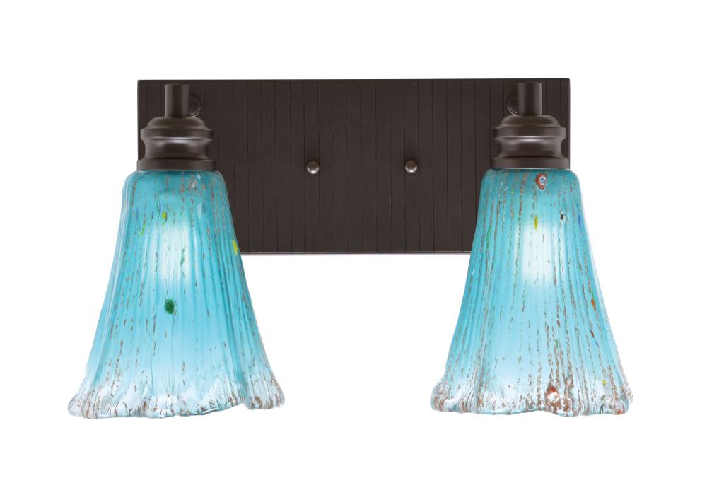 Edge 2 Light Bath Bar, Espresso Finish, 5.5" Fluted Teal Crystal Glass