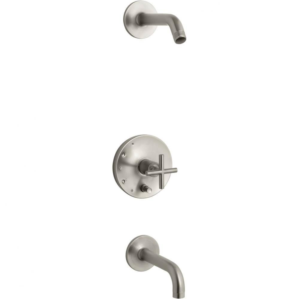 Purist Rite-Temp Bath And Shower Trim Kit With Push-Button Diverter And Cross Handle Without Showe