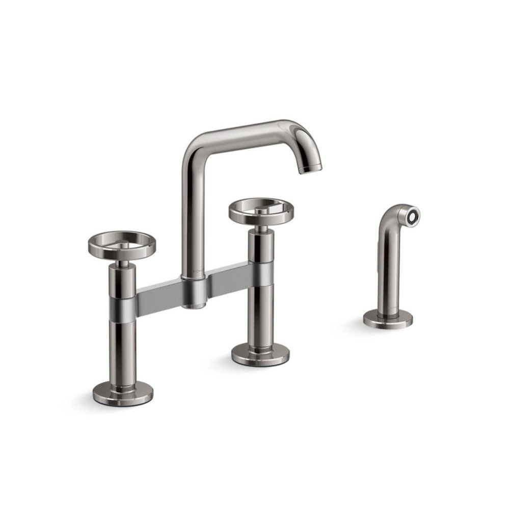 Billet™ Two-hole bridge kitchen sink faucet with side sprayer