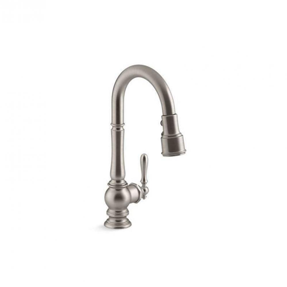Artifacts® Pull-down kitchen sink faucet with three-function sprayhead