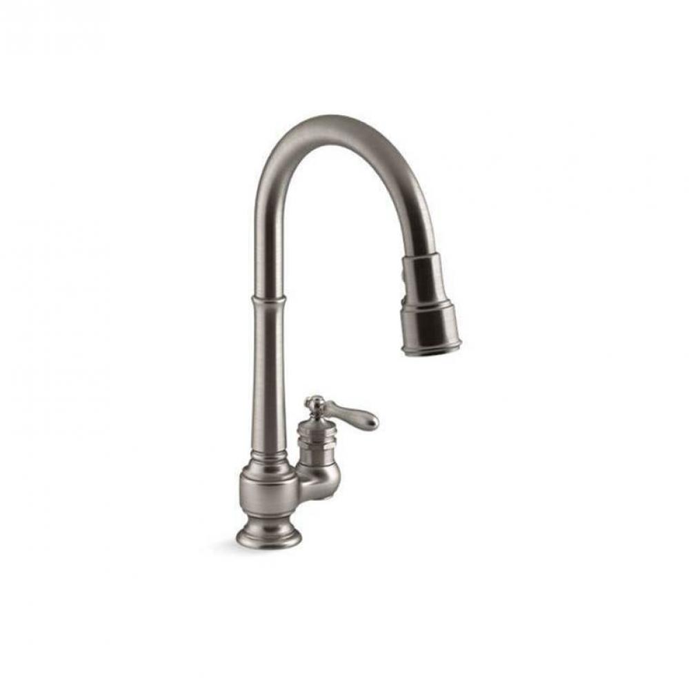 Artifacts® Pull-down kitchen sink faucet with three-function sprayhead