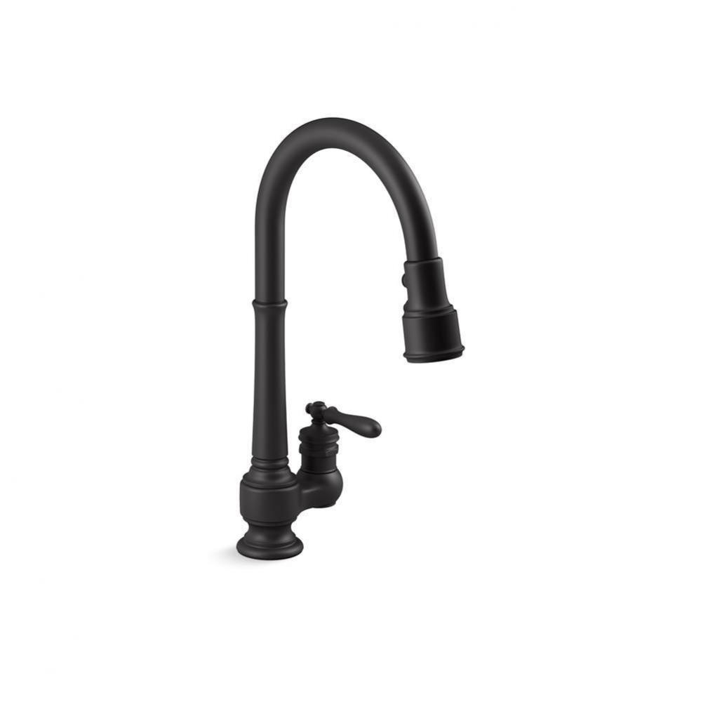 Artifacts® Pull-down kitchen sink faucet with three-function sprayhead