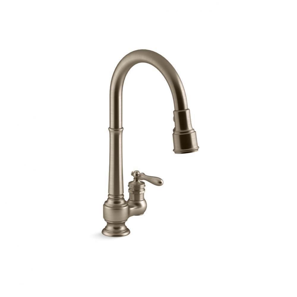 Artifacts® Pull-down kitchen sink faucet with three-function sprayhead