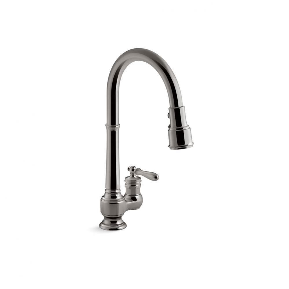 Artifacts® Pull-down kitchen sink faucet with three-function sprayhead