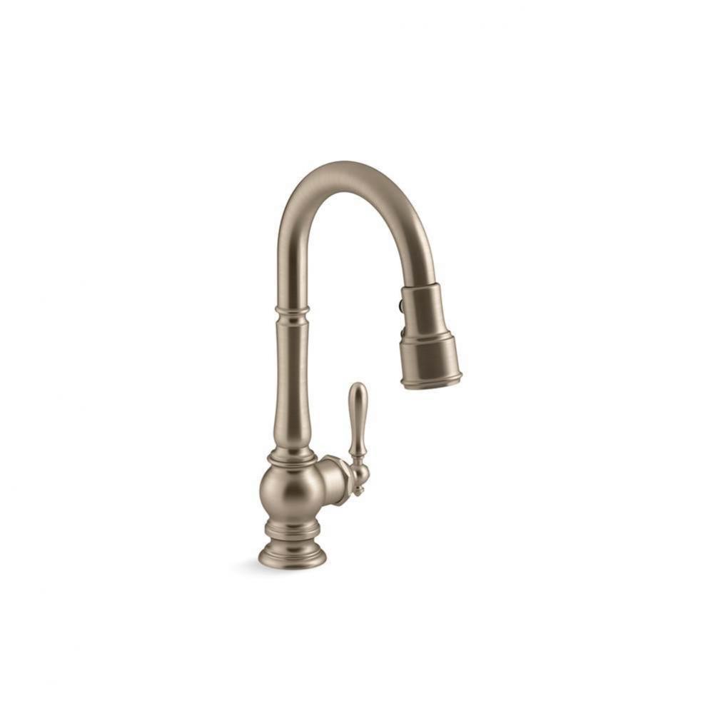 Artifacts® Pull-down kitchen sink faucet with three-function sprayhead