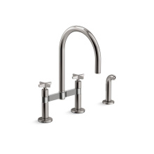 Kohler 28673-3-TT - Billet™ Two-hole bridge kitchen sink faucet with side sprayer