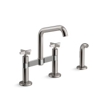 Kohler 28665-3-TT - Billet™ Two-hole bridge kitchen sink faucet with side sprayer