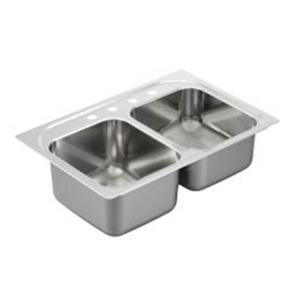 33''x22'' stainless steel 20 gauge double bowl drop in sink