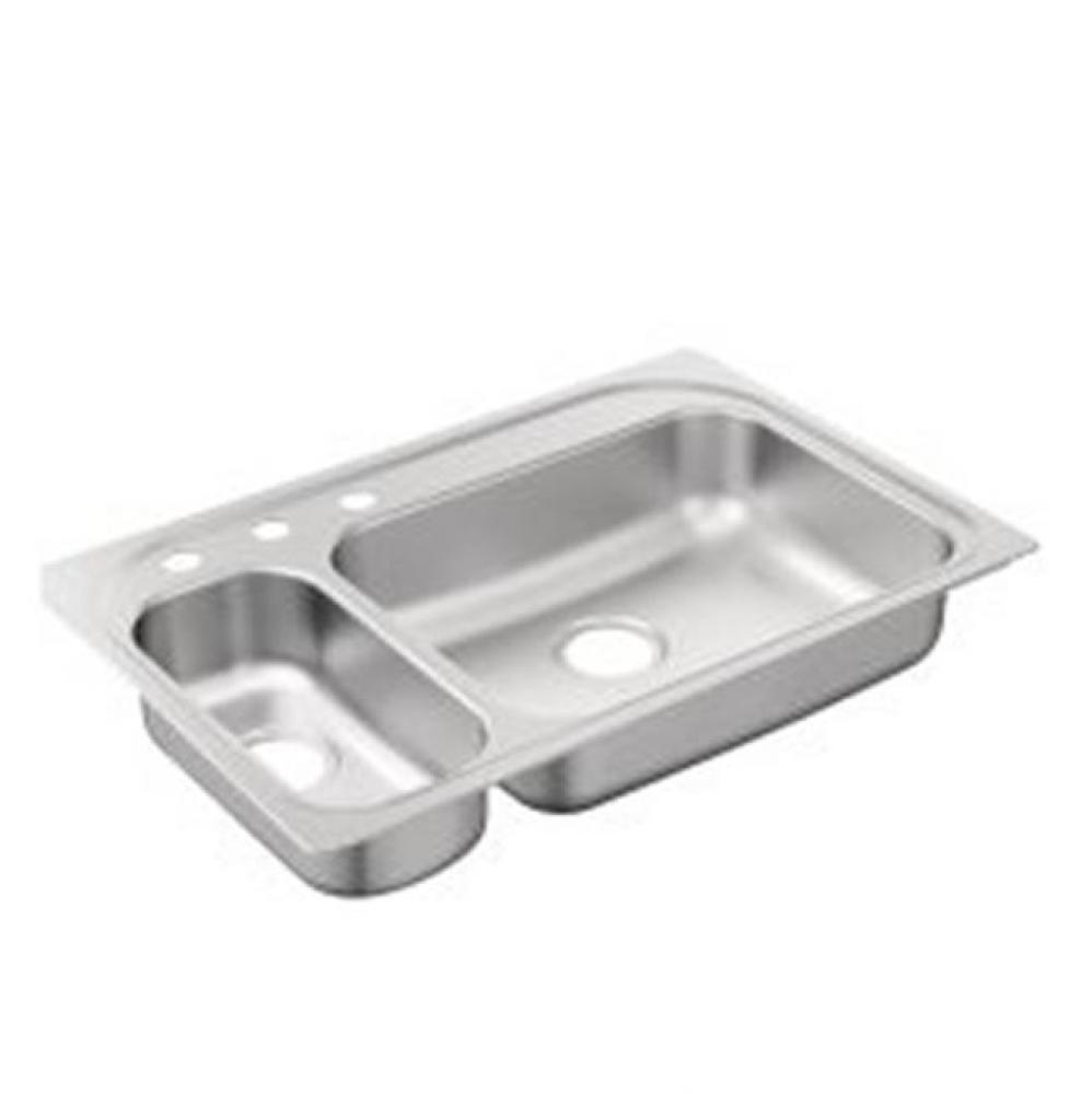 33''x22'' stainless steel 20 gauge double bowl drop in sink