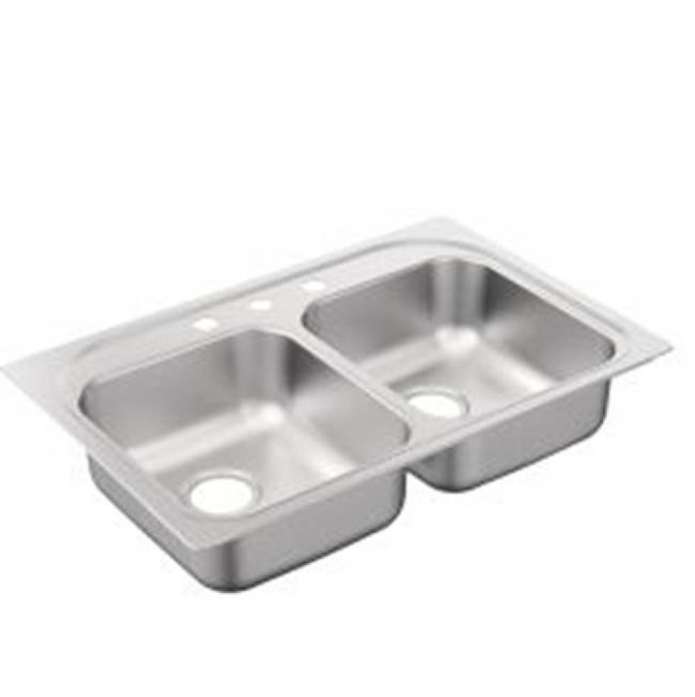 33''x22'' stainless steel 22 gauge double bowl drop in sink