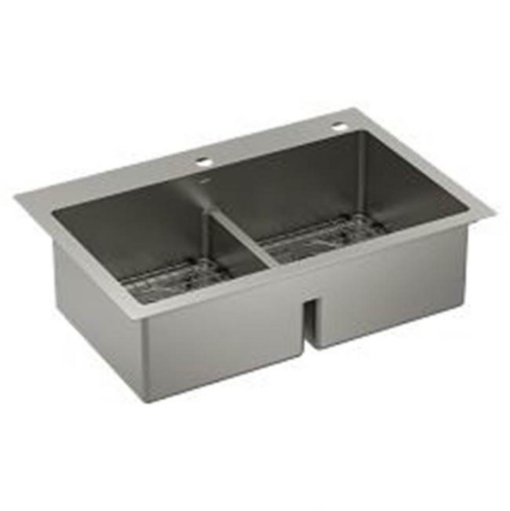 33''x22'' Double Bowl Low Divide Dualmount Sink