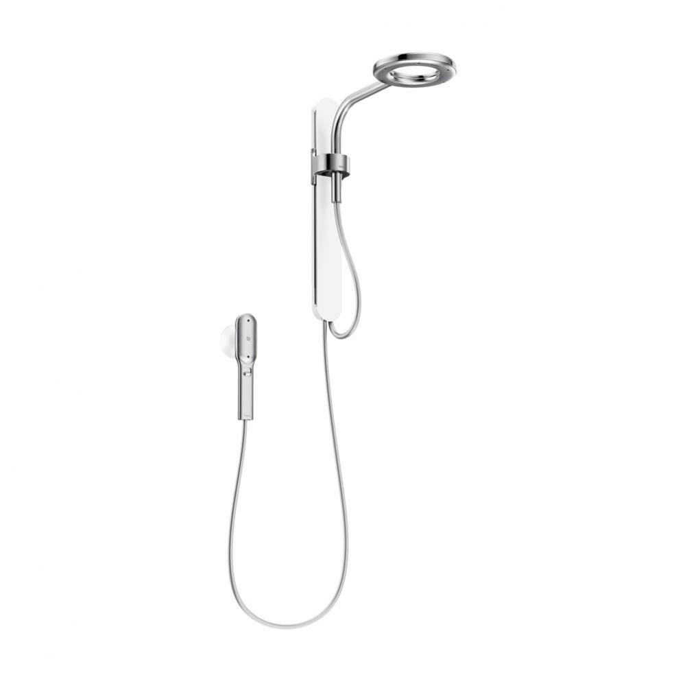 Chrome/white two-function 7.9'' diameter spray head standard with handshower