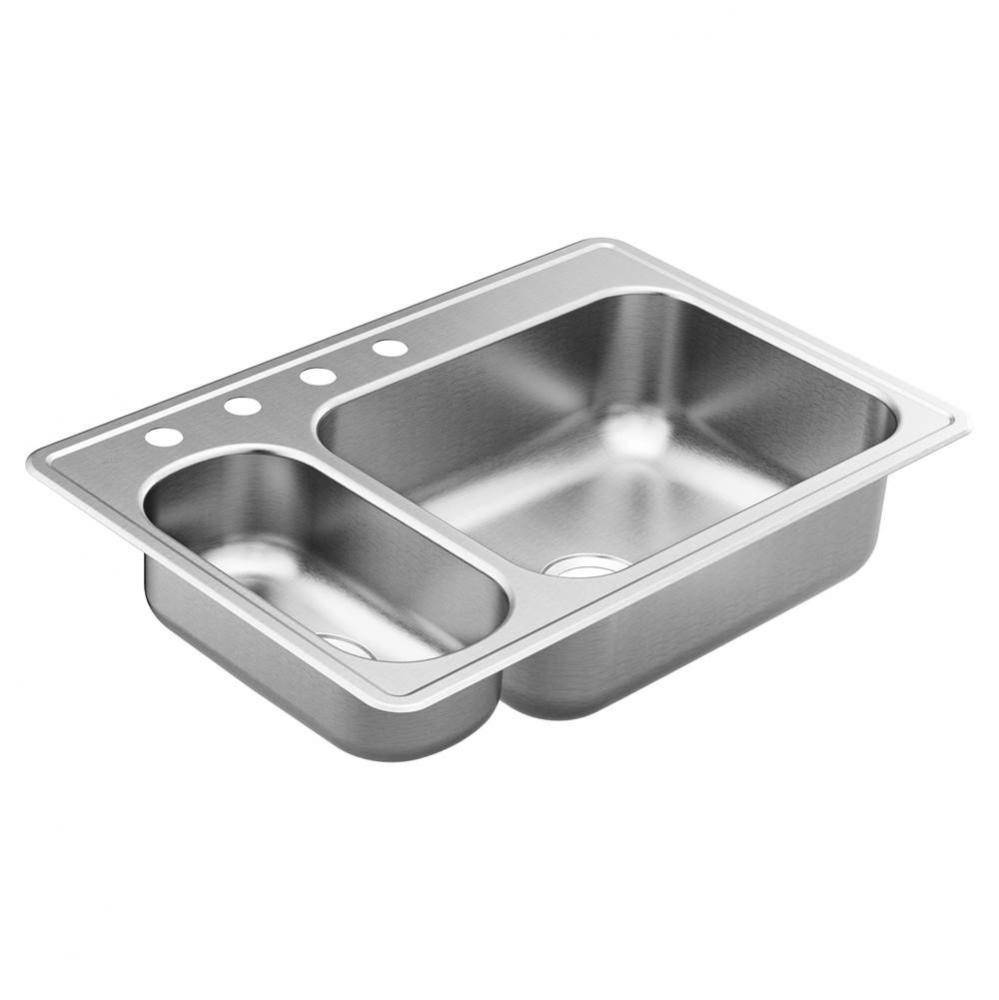 2000 Series 33-inch 20 Gauge Drop-in Double Bowl Stainless Steel Kitchen Sink, Featuring QuickMoun