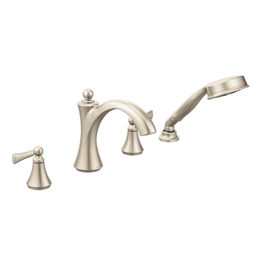 Wynford 2-Handle Deck-Mount Roman Tub Faucet with Handshower in Brushed Nickel (Valve Sold Separat