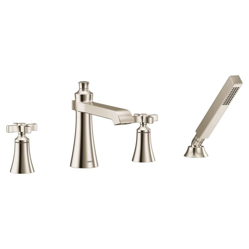 Flara 2-Handle Deck-Mount Roman Tub Faucet Trim Kit with Handshower in Polished Nickel (Valve Sold