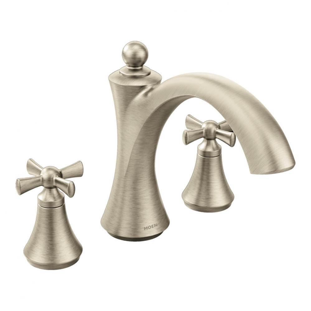 Wynford 2-Handle Deck-Mount High-Arc Roman Tub Faucet with Cross Handles in Brushed Nickel (Valve