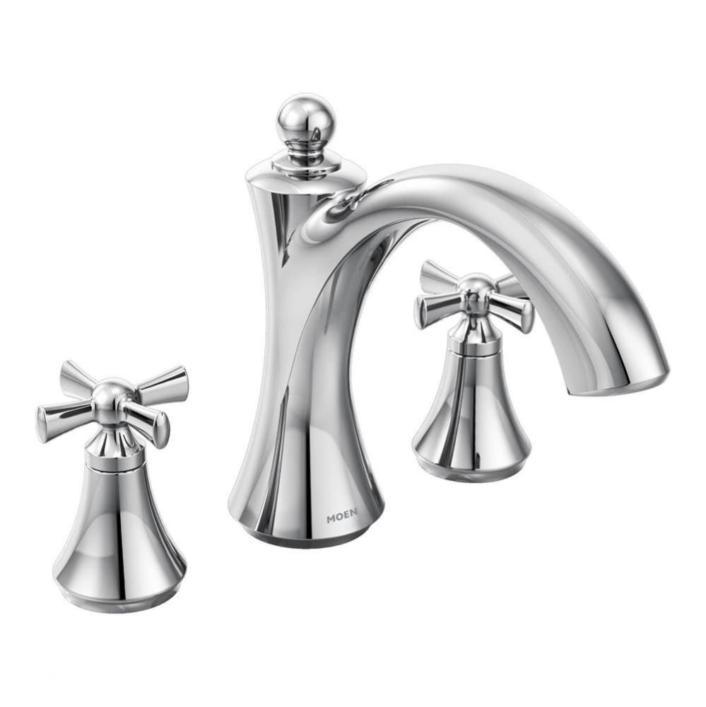 Wynford 2-Handle Deck-Mount High-Arc Roman Tub Faucet Trim Kit with Cross Handles in Chrome (Valve