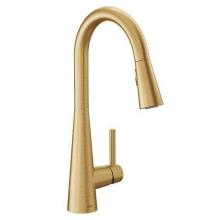 Moen 7864BG - Sleek One-Handle High Arc Pulldown Kitchen Faucet Featuring Power Boost, Brushed Gold