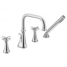 Moen TS44506 - Colinet Two Handle Deck-Mount Roman Tub Faucet Trim with Cross Handles and Handshower, Valve Requi