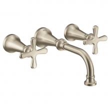 Moen TS44105BN - Colinet Traditional Cross Handle Wall Mount Bathroom Faucet Trim, Valve Required, in Brushed Nicke