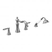 Moen TS21104 - Weymouth 2-Handle Diverter Deck-Mount Roman Tub Faucet Trim Kit with Handshower in Chrome (Valve S