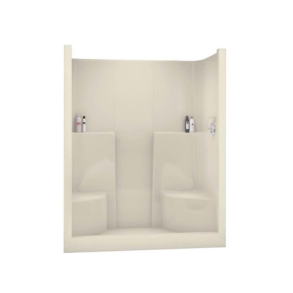 SS3660 60 in. x 36 in. x 75 in. 1-piece Shower with Two Seats, Center Drain in Bone